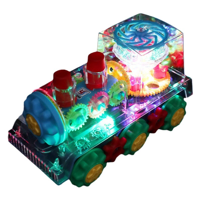 Tiktok mismo tren de engranajes eléctrico transparente colorido música ligera Universal juguetes para niños transfronteriza al por mayor