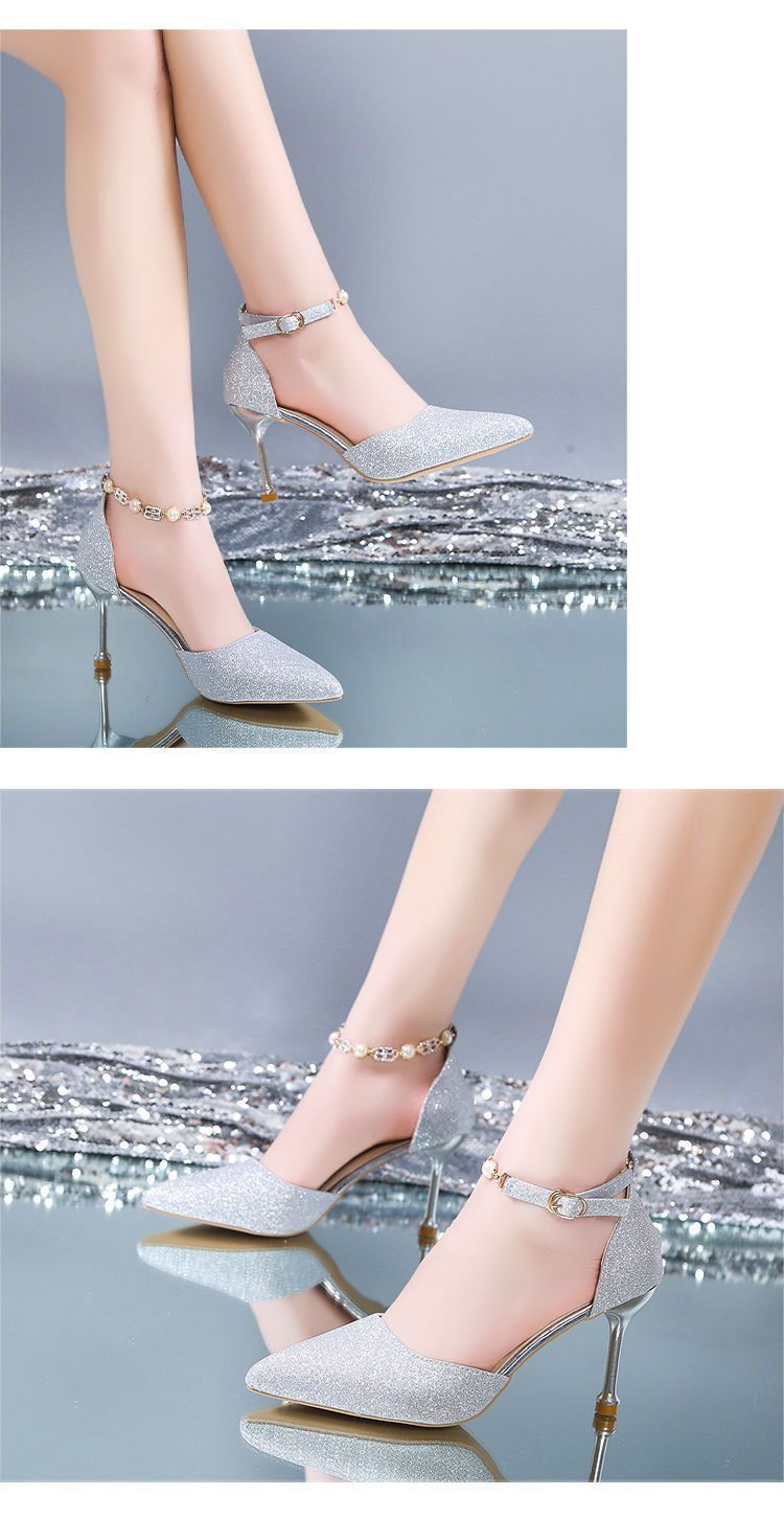 2024 Summer New Wedding Thin Heel Elegant Godde Style Women' Single Shoe Silver High Heel Deign Sene Niche_vogvips.com