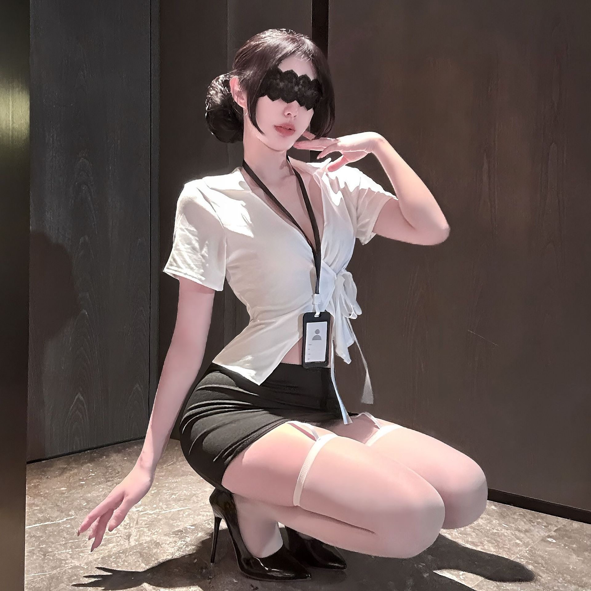 Secretary-Style Roleplay Lingerie Set with Top, Mini Skirt and Thong — detail image 6