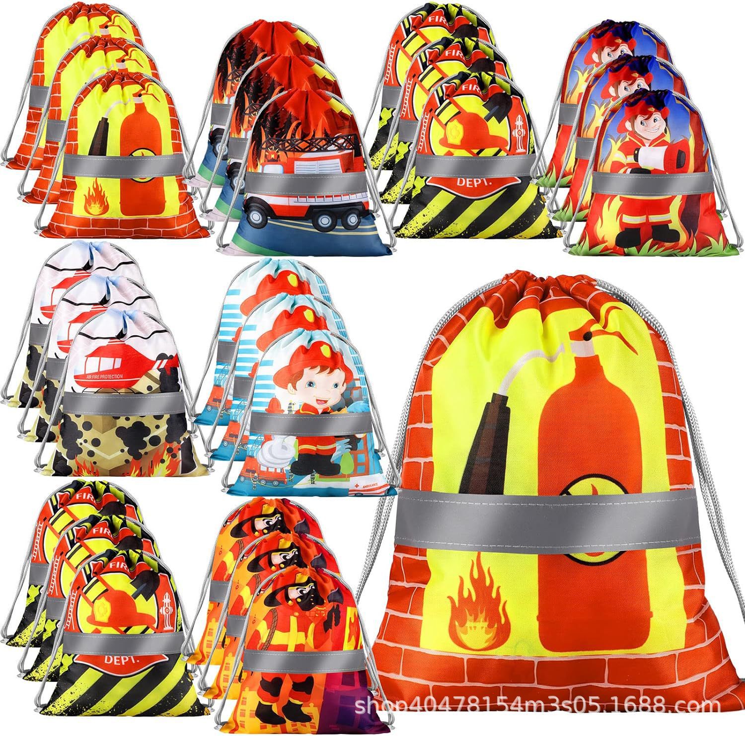 消防车一双肩抽绳背包袋子农场动物便携收纳袋涤纶手提抽绳袋束口