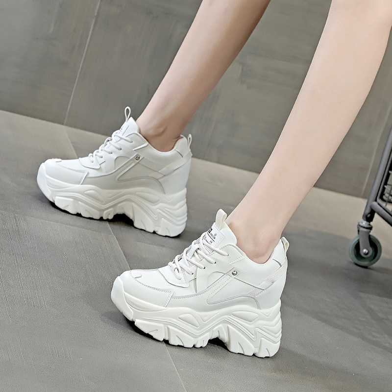 2025 Spring and Autumn Women's Shoes New Wedge Platform Thick Sole Height-Increasing Casual Sports Sneakers Women's Lace-Up Dad Shoes