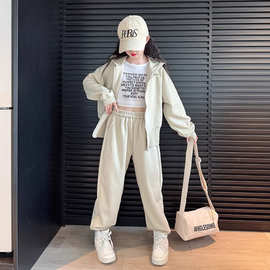 女童秋装运动套装2024新款中大童韩版休闲拉链开衫外套长裤两件套