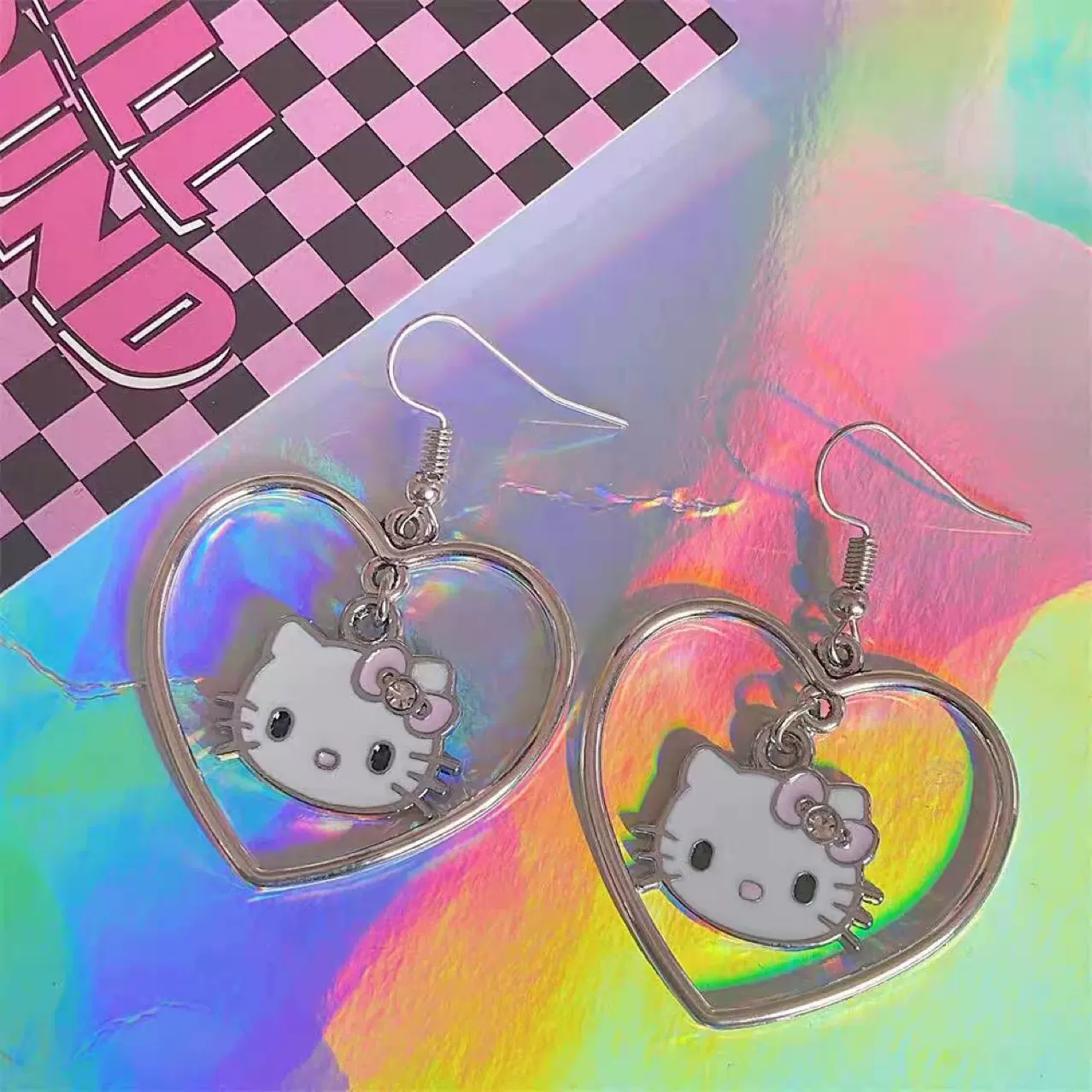 Y2K千禧时尚KT猫卡通耳环 ins风猫咪吊坠可爱潮 辣妹学生闺蜜耳饰