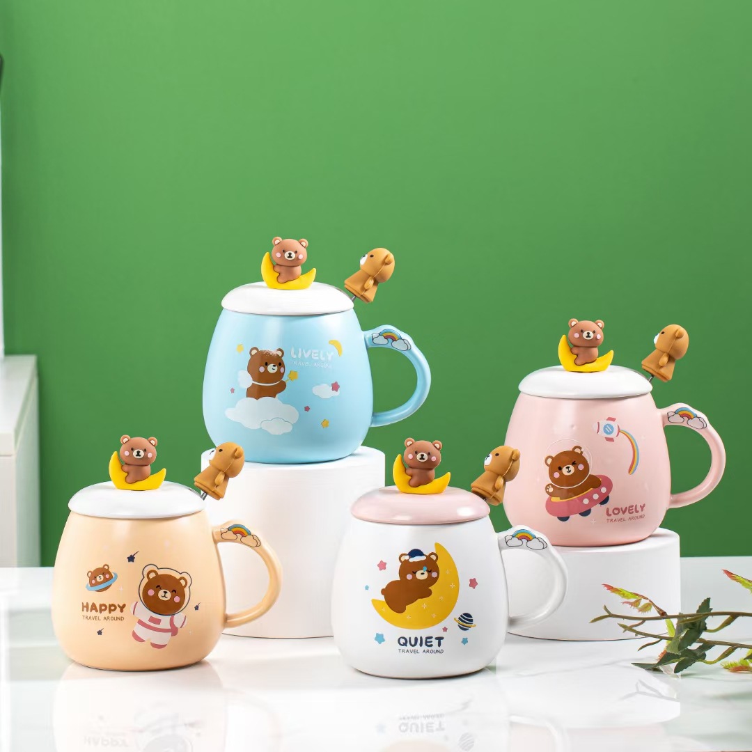 Creativo lindo dibujos animados Luna oso lindo Taza de cerámica regalo Oficina taza con tapa cuchara taza