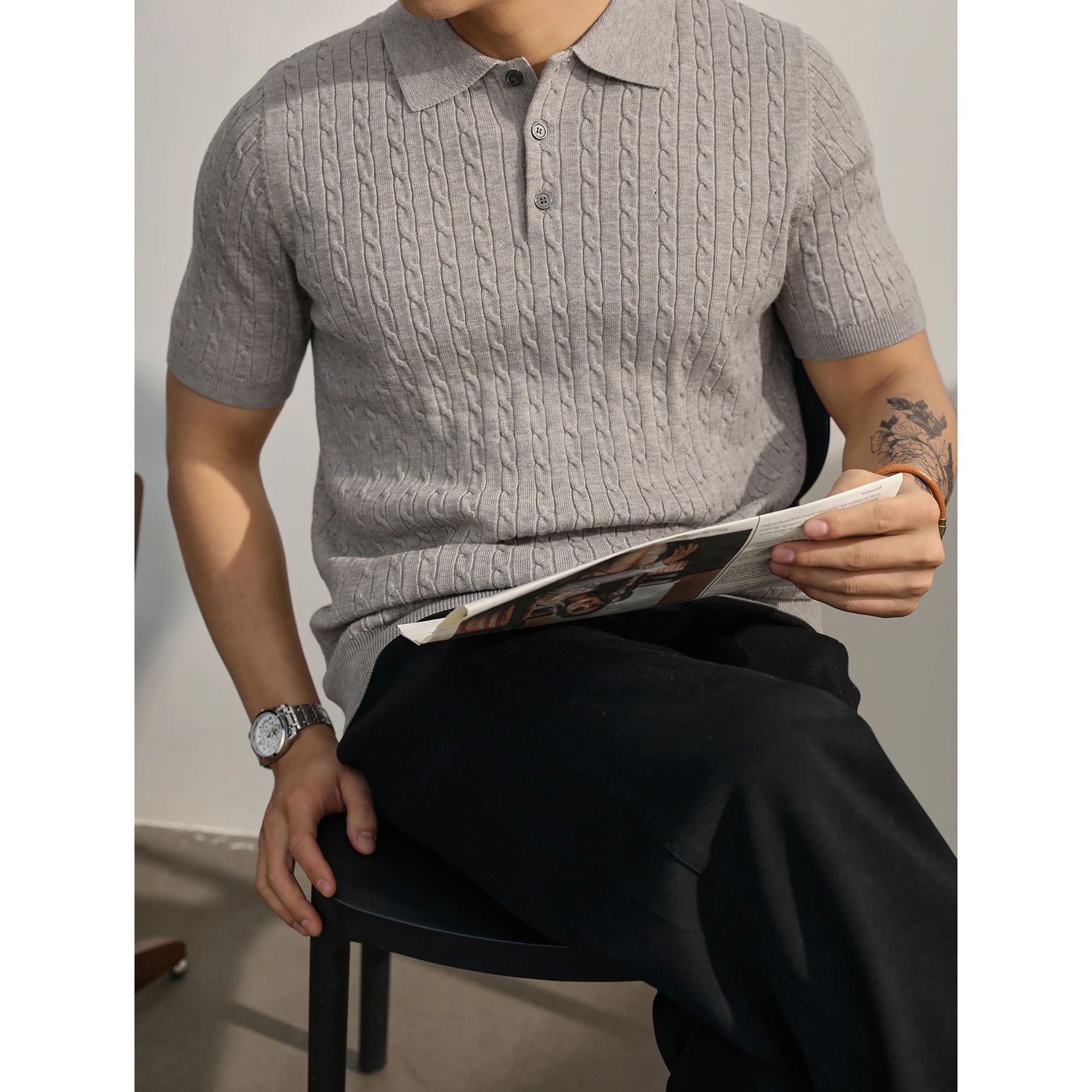 Camisa POLO, solapa, suéter de manga corta, giro masculino, negocios británicos, ocio, verano, marea de seda de hielo, comercio exterior, venta al por mayor transfronteriza image 5