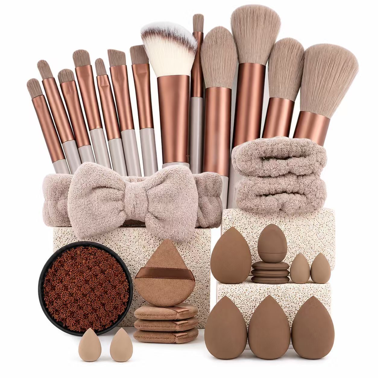 Transfronterizo 48PC conjunto de herramientas de maquillaje combinación de cepillo de maquillaje seco y húmedo de doble propósito de polvo de huevo de maquillaje de mariposa final de cinta para el cabello