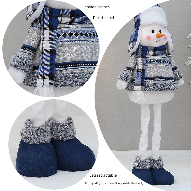 Ornements de poupée de bonhomme de neige rétractables en tissu bleu de Noël en gros en usine_voghion.com