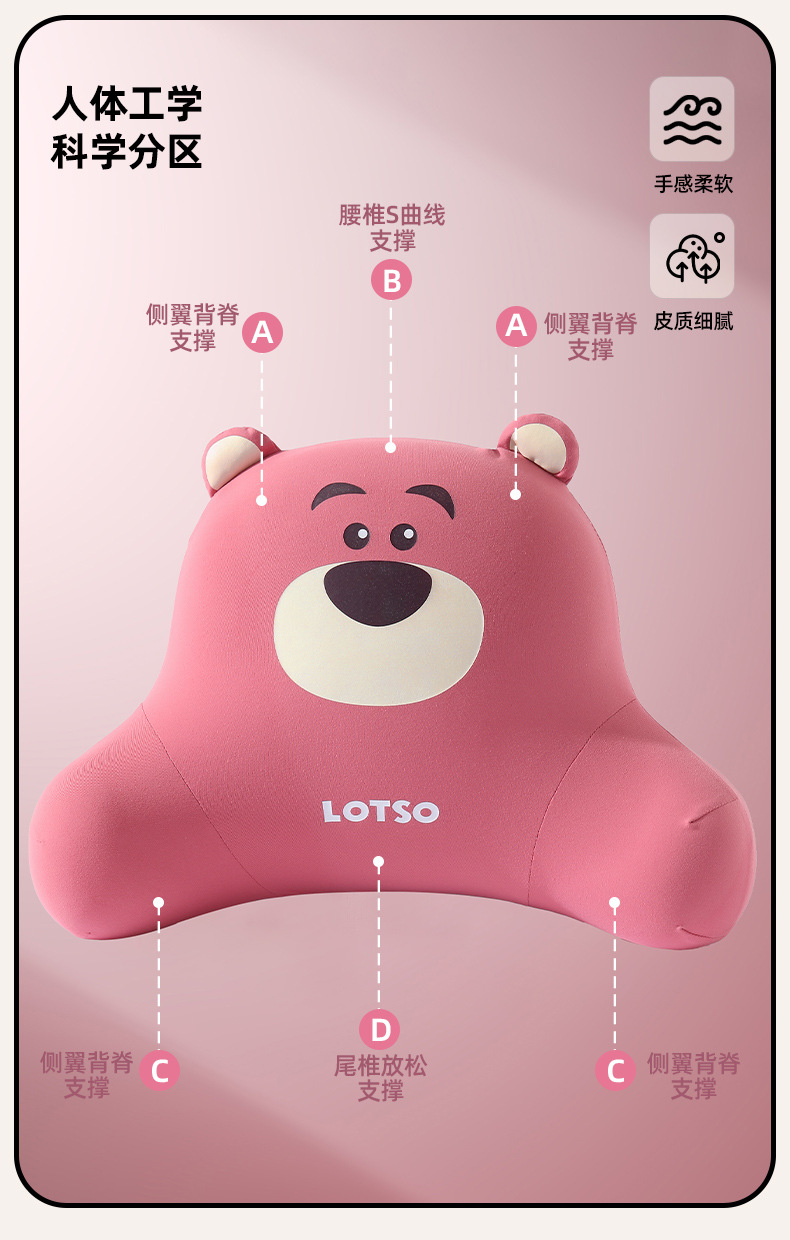Strawberry Bear Car Headrest, Car Neck Pillow, In-Car Cushion, Car Driver's Seat Pillow, Lumbar Support Cushion