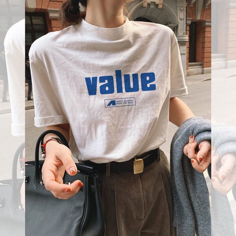白色棉质短袖t恤女2025年新款春秋装夏季复古港味chic打底衫上衣|undefined