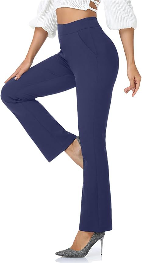 Women's High Waisted Dress Pants Business Casual Workwear With Pocket Covers Versatile Regular Fit Casual Pants_ecoleips.com