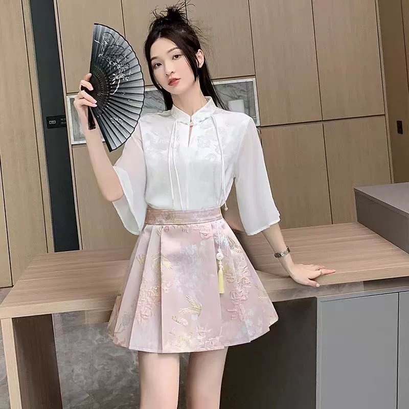 Новая юбка в древнем стиле в китайском стиле для женщин, утягивающая юбка с высокой талией в китайском стиле, весенне-летняя новая жаккардовая плиссированная юбка