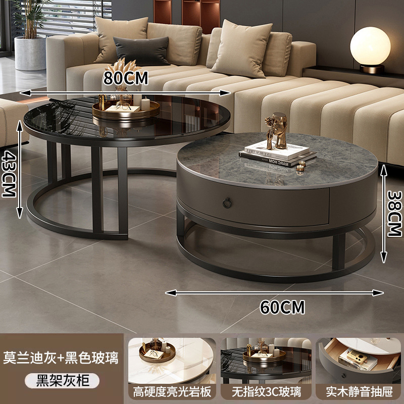 新款圆形边几岩板茶几客家用简约现代小户型轻奢家用小茶桌子|undefined