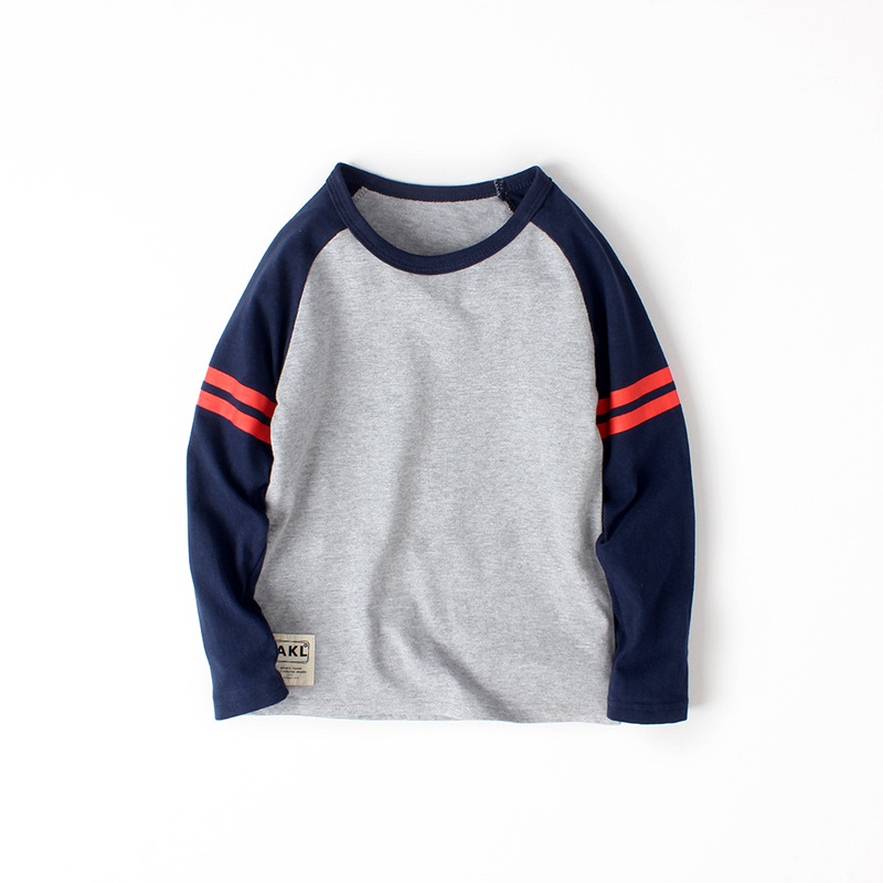 Camiseta de Manga Larga para Niños, Estilo Coreano, Primavera 2026, con Bloques de Color y Estampado, Venta al Por Mayor