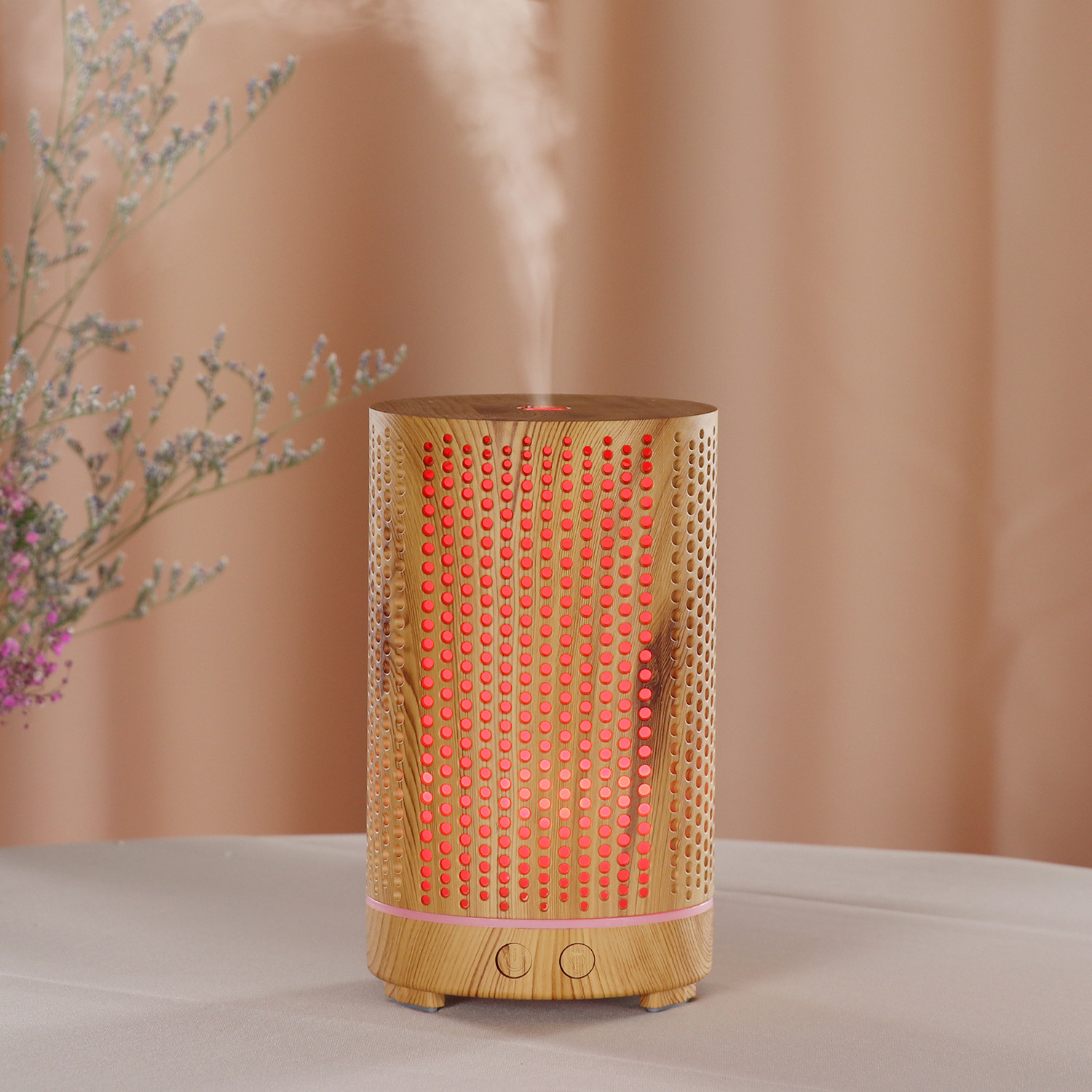 Spot al por mayor capacidad de 180ml máquina de aromaterapia de grano de madera Humidificador hueco de lunares