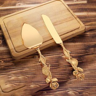 Cake knife and spatula Western food tableware set metal alloy wedding ornaments exquisite home set large rose knife and spatula