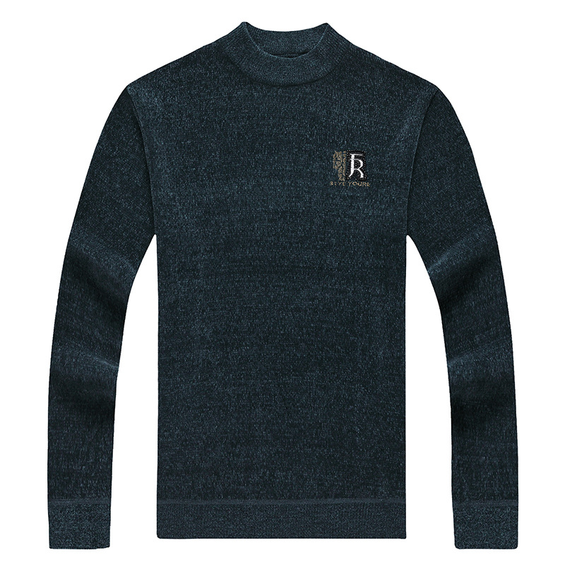 Suéter de los hombres de invierno Nuevo engrosamiento cálido camisa de fondo medio cuello alto de lana forrada chenille suéter de los hombres de entrega