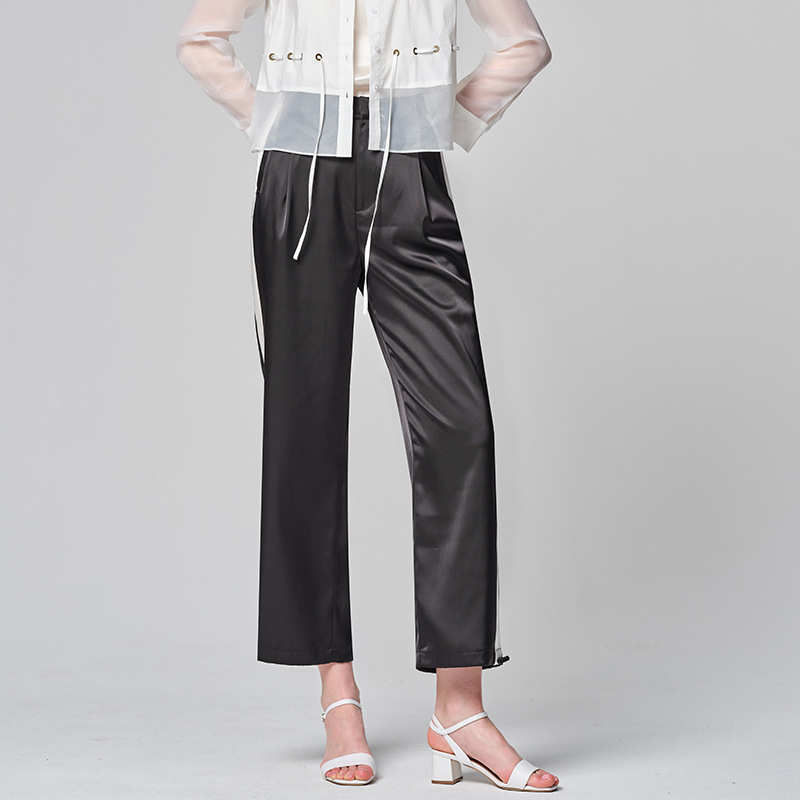 2024 spring new women's black and white wide-leg pants high waist suit pants loose acetate commuter casual women's trousers