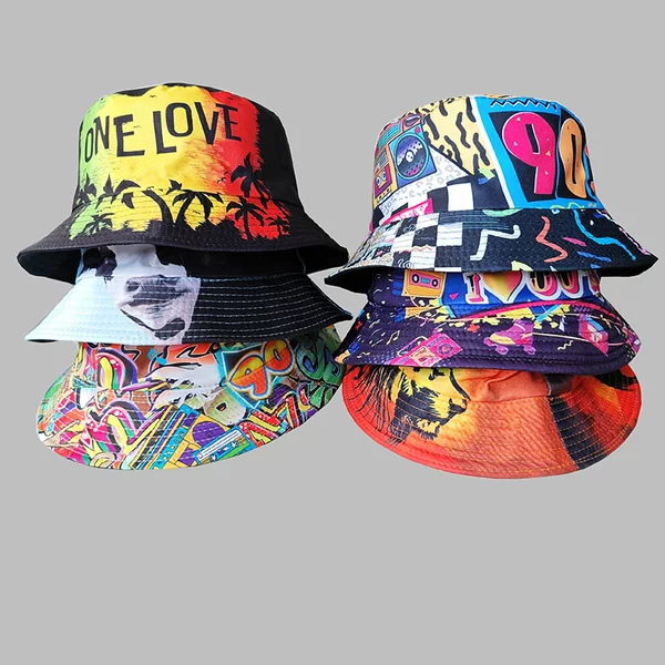 Internet Celebrity Graffiti Fisherman Hat Double-sided Wear Retro Sunshade Sunscreen Hat Men's and Women's Outdoor All-match Hip-hop Printed Basin Hat