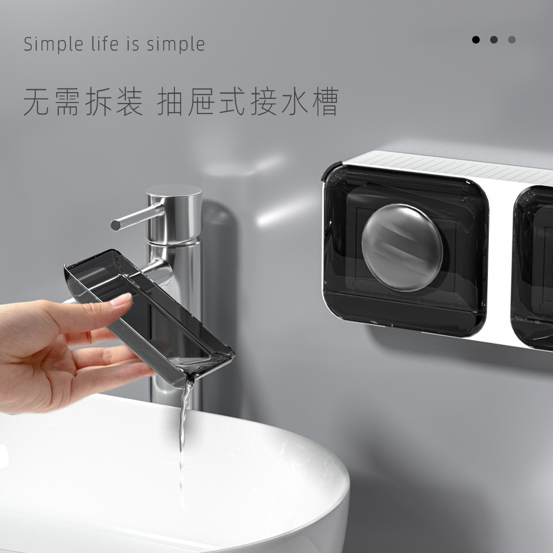 Caja de jabón de lujo ligero estante de almacenamiento de alta gama para el hogar caja de jabón de baño con tapa sin perforar drenaje montado en la pared