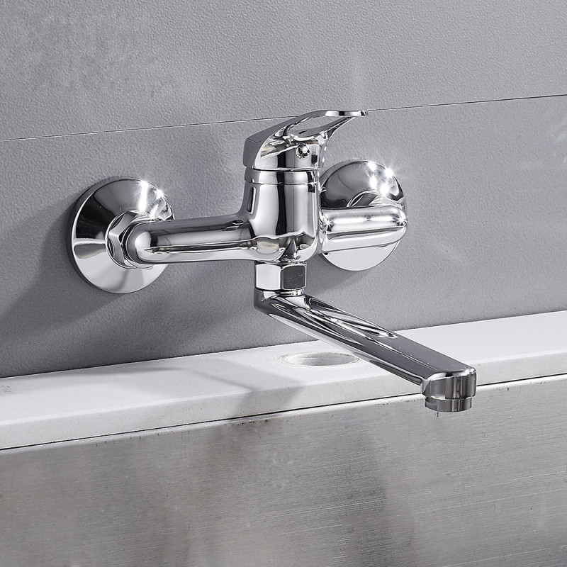 Kitchen in-wall faucet hot and cold double hole dish basin sink laundry table balcony sink all copper water mixing valve