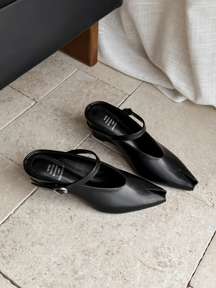 Sandal nữ hở mũi gót nêm cao da bò tăng chiều cao quai ngang — màu đen, màu trắng, màu mơ chi tiết 18