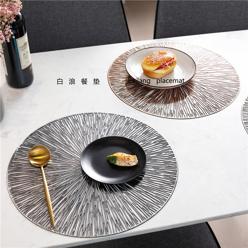 Cross-border luxury round hollow PVC dinner mat, cup mat, heat insulation mat, home restaurant decor table mat, bowl mat wholesale