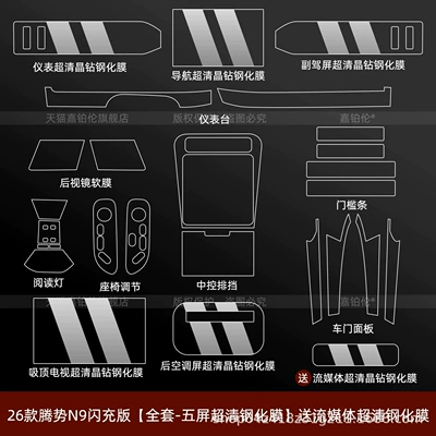 Car interior film, of the Denza N8L/N9: side window protective - 26-models-of-denza-n9-flash-charge-edition-full-set-five-screen-ultra-clear-tempered-film-comes-with-a-free-streaming-media-ultra-clear-tempered-film