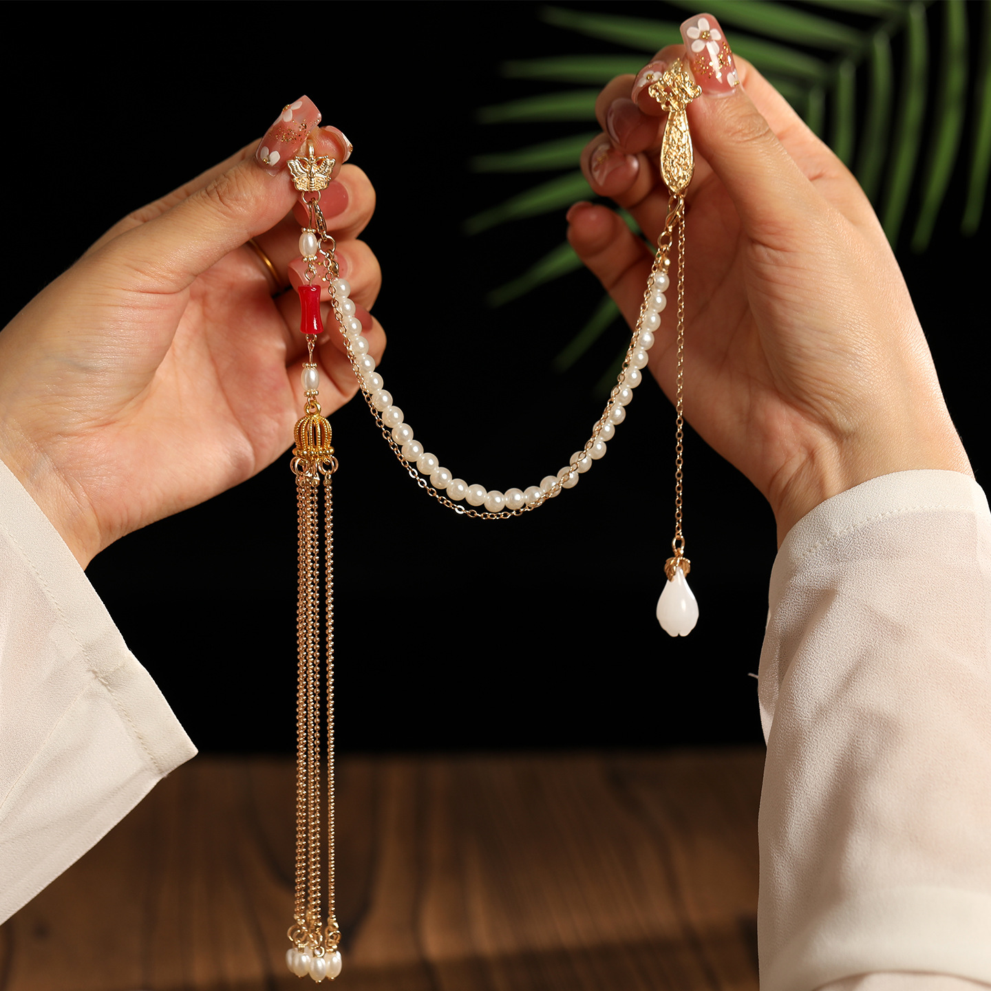 Cheongsam Hanfu Lapel Ancient Style New Chinese Style Chinese Style Accessories Brooch Pearl Beaded Tassel Pendant Chest Pendant