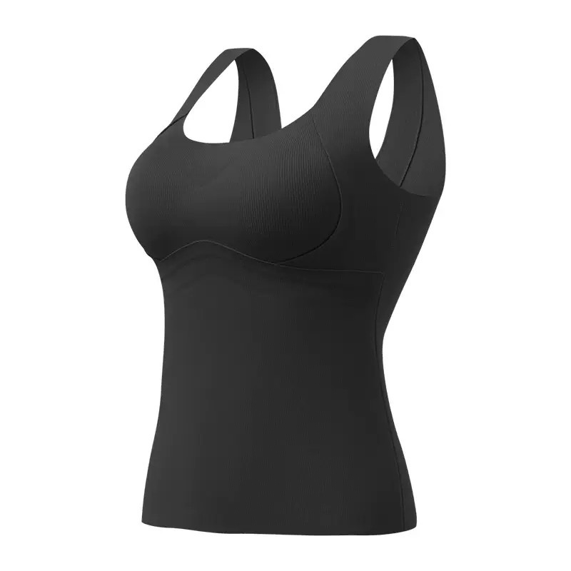 Cuello redondo simple, autocultivo, chaleco térmico, malla de seda fija en el interior de la taza integrada, sujetador gratuito, chaleco térmico, mujer fuera image 11