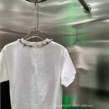 24夏季新款 华丽精致 水钻装饰衣领口 圆领短袖T恤