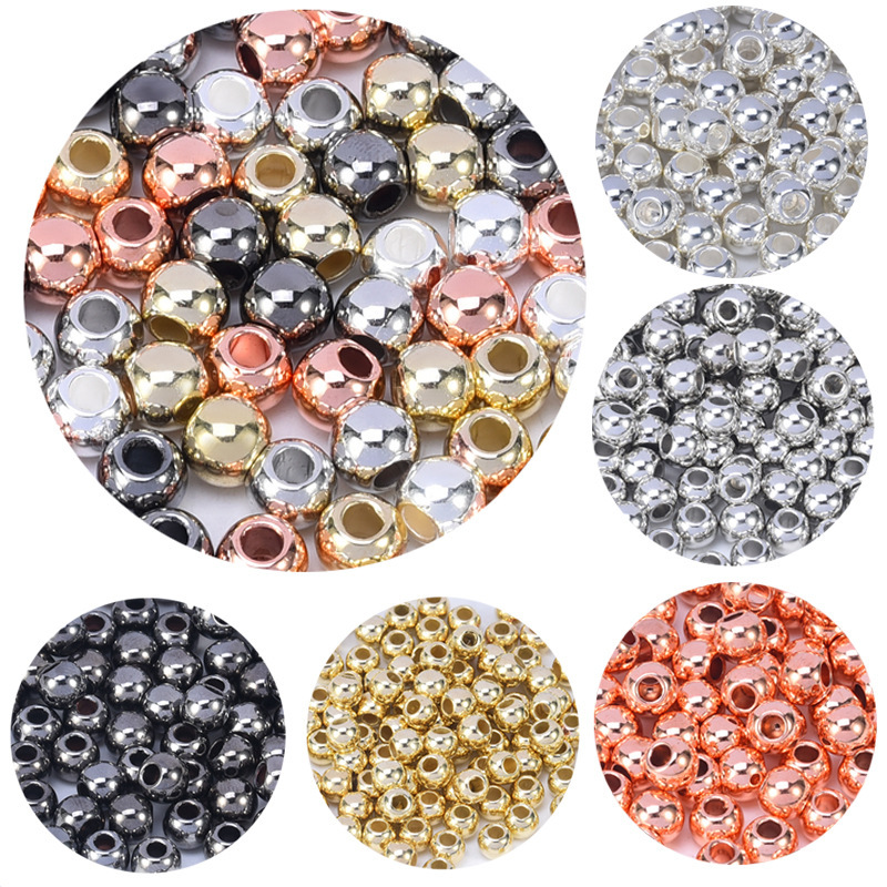 Abs Color-Preserving Electroplated Plastic Beads Large Hole Round Beads Loose Beads DIY Jewelry Accessories Ccb Round Beads Spacer Beads Beading Materials