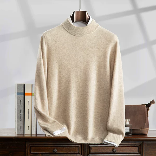100% pure cashmere sweater for men, new autumn and winter model, half-high collar, thick pullover knitwear, casual inner layer, all-cashmere