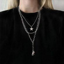 韩版三层小熊项链女ins潮小众高级设计感卫衣链秋冬毛衣链配饰男