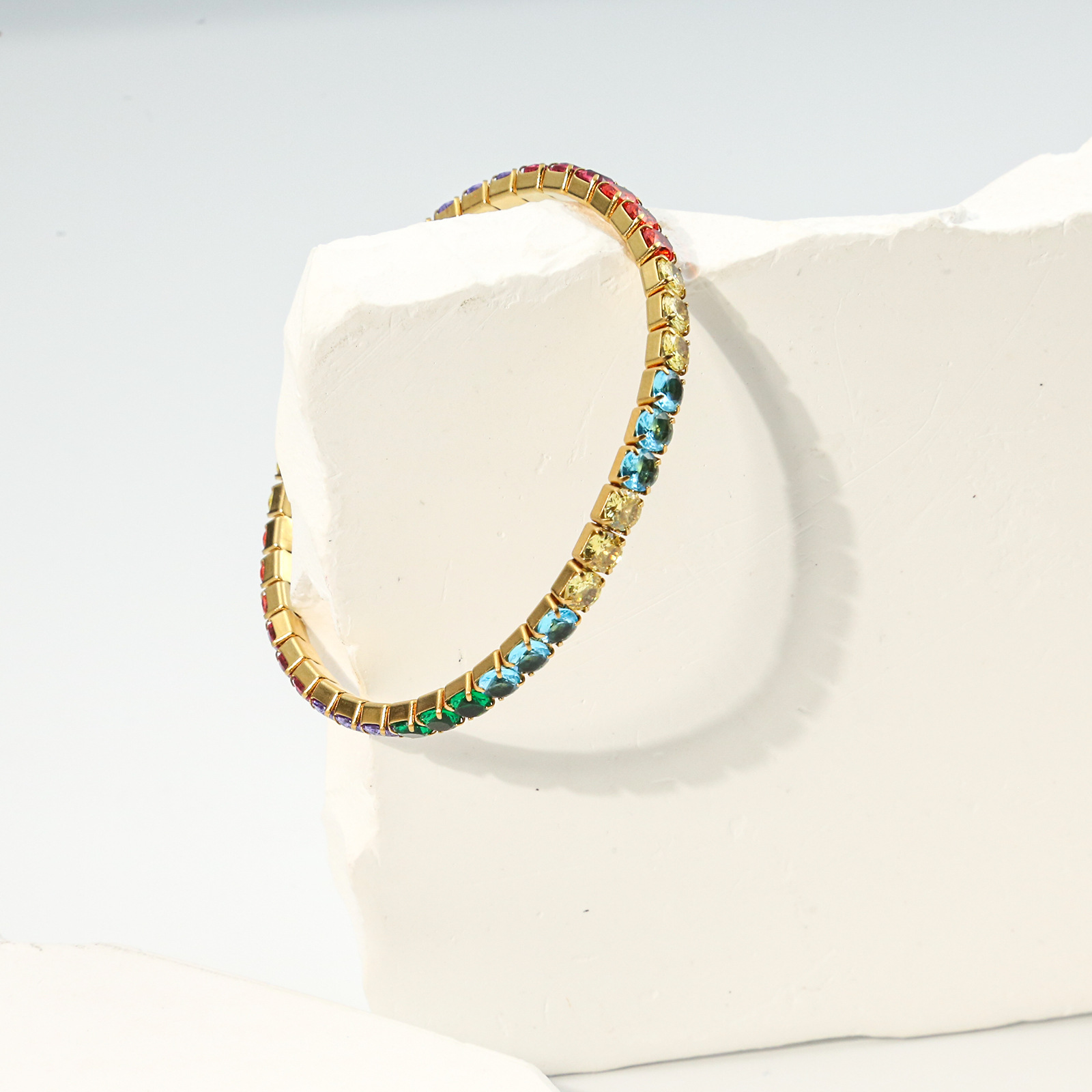304 Stainless Steel Material Shiny Geometric 304 Stainless Steel Zircon Tennis Bracelet In Bulk