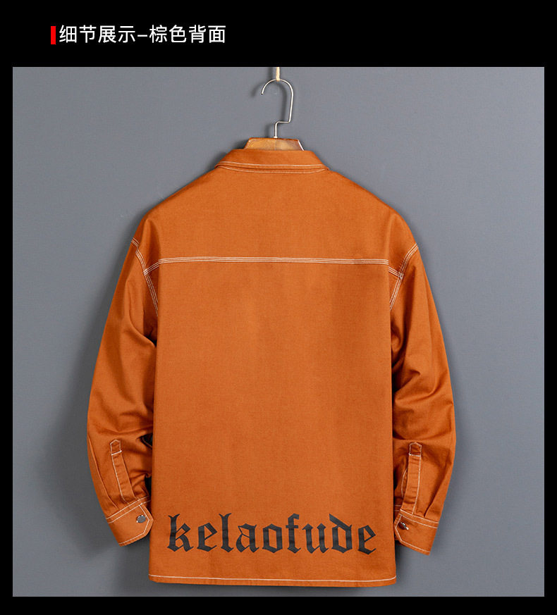 純綿多袋日系工装長袖シャツファッション純色紳士服シャツゆったり大サイズ落肩青年シャツ