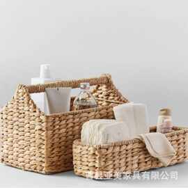 水葫芦草编收纳盒卫生间纸巾香薰储物篮可手提零食筐化妆品储物盒