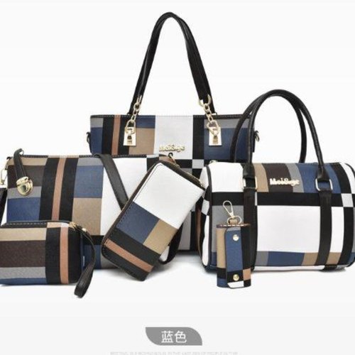 New checkered six-piece set mother and child tote bag, color-blocked trendy women's shoulder handbag, cross-border dropshipping worldwide