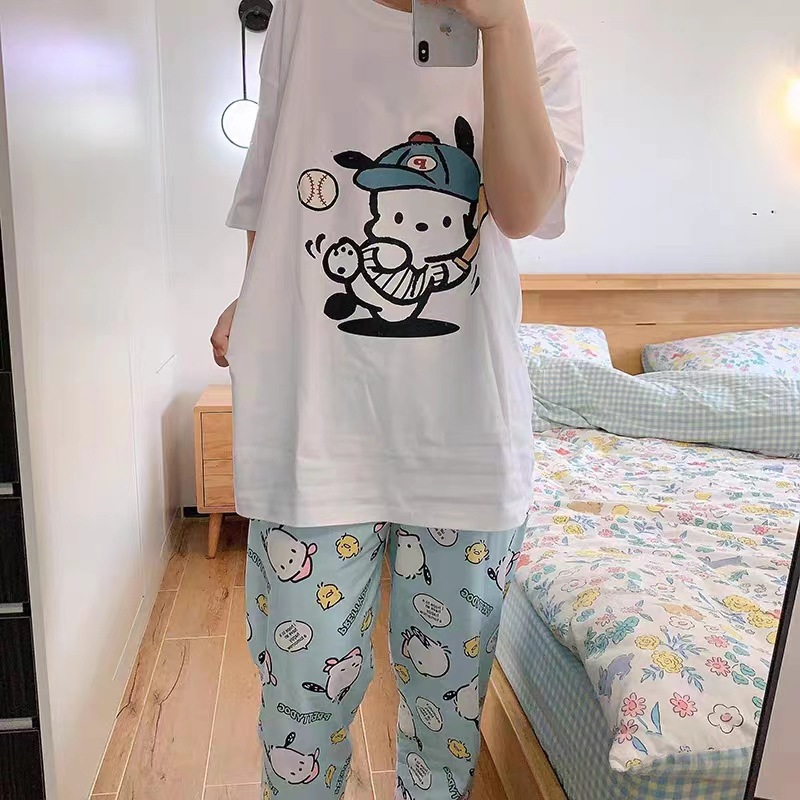 New ins Spring and Autumn Pajamas Girl's Cartoon Sweet Loose Papa Dog Southeast Asia Foreign Trade Suit Home Clothes