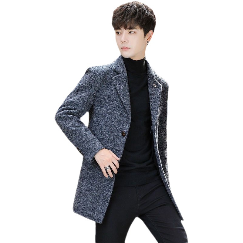 Abrigo de primavera y otoño abrigo de los hombres abrigo medio largo abrigo de los hombres jóvenes abrigo de lana delgado de estilo coreano abrigo de los hombres gabardina