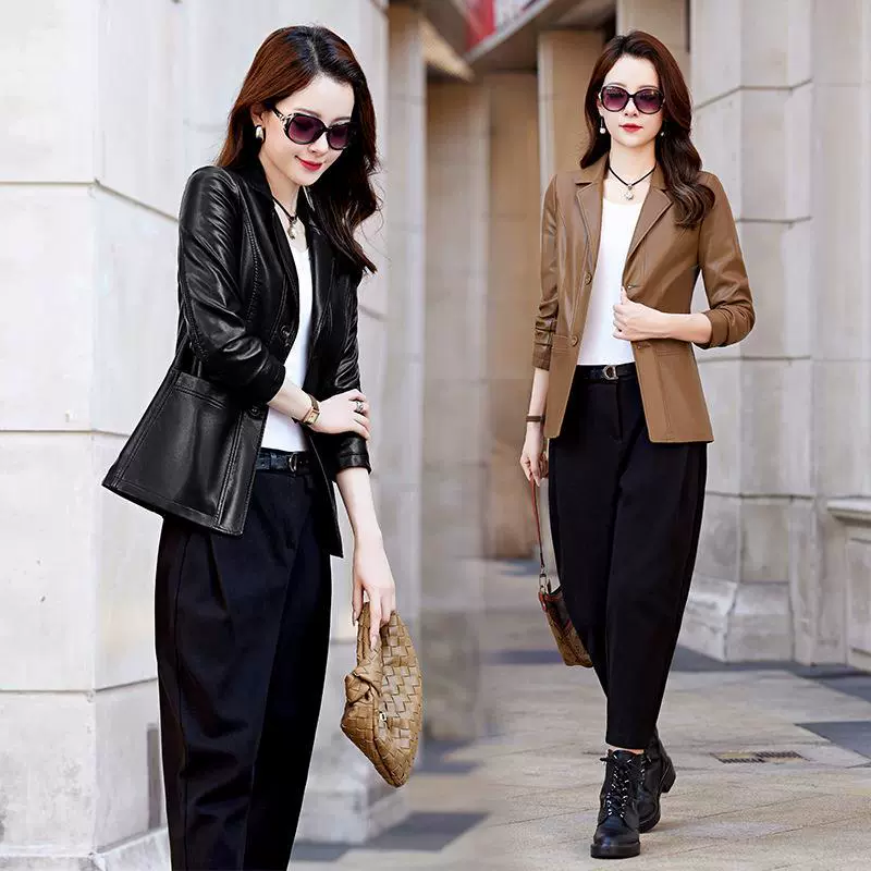 Куртка из натуральной кожи Haining, черная, повседневная, женская, из овчины, короткая, свободная, универсальная, весна 2025