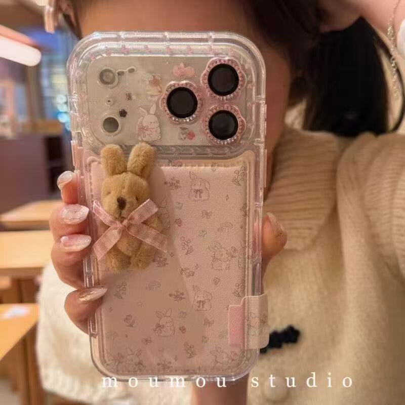 Label 3D Bow Rabbit Suitable for Iphone17Promax Mobile Phone Case New Model 17Pro/15/14/13