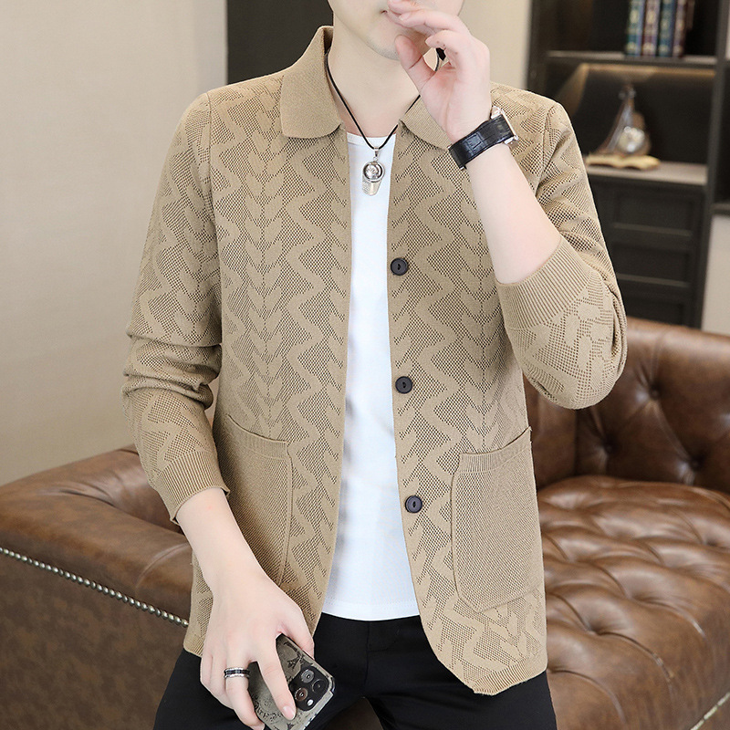 Men's High-End Knitted Lapel Cardigan Sweater Spring and Autumn Fashion New Stylish Casual Knitwear Blazer