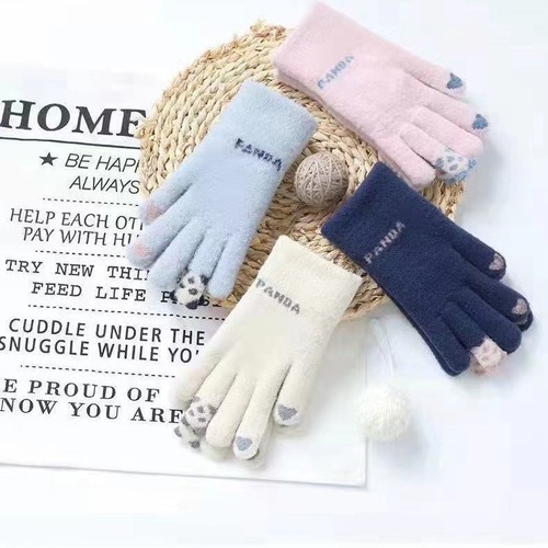 Winter Warmth Touchscreen Glove, Half Finger, Optional Fleece, Separate Wool Thread, Cartoon Korean Style Student Cycling Gloves
