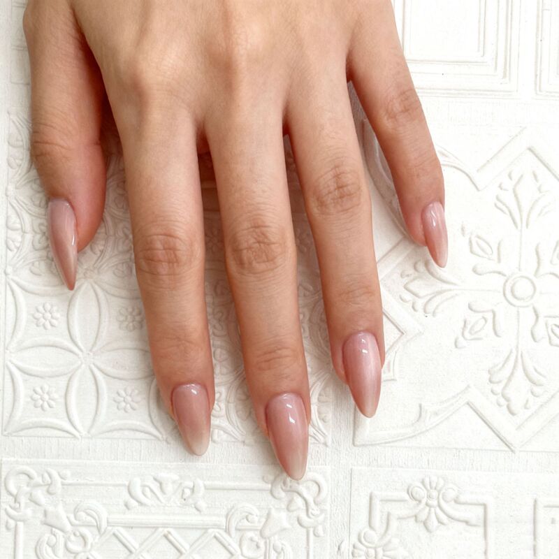 New Solid Color Ice Transparent Wide Light Cat Eye Wearable Nails Light Pink Almond Press-On Nails Daily Removable Manicure