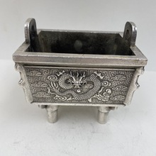 工艺品古玩铜合金香炉鼎盛千秋龙鼎香炉单龙足银方鼎工艺品摆件