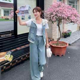 26夏装 蕾丝马甲阔腿休闲裤牛仔两件套装 2645 P175 K268