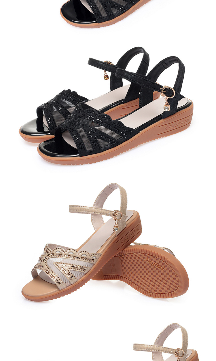 Sandal đế xuồng nữ da thật mùa hè, đế mềm êm chân, size lớn — đen chi tiết 16