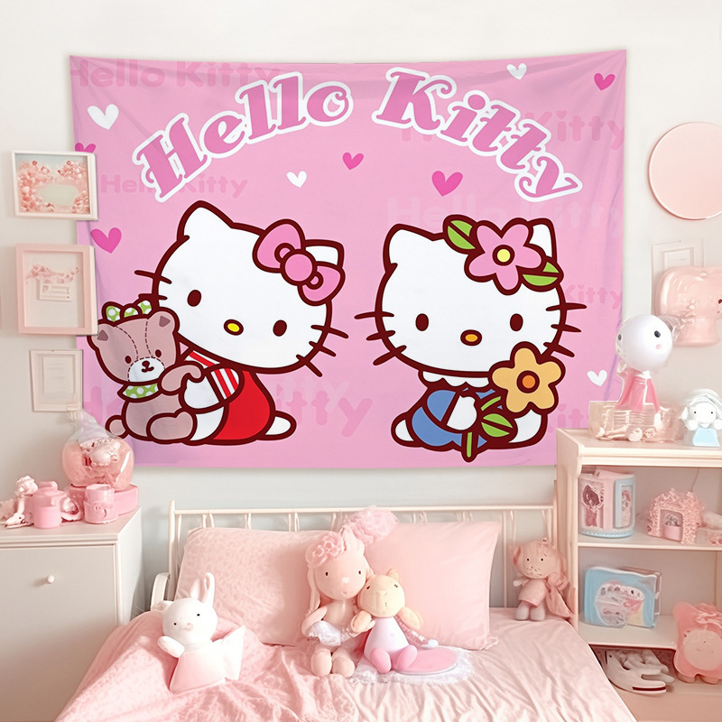 サンリオぬいぐるみクロミキティ猫部屋隠し装饰布寮かわいい少女心挂け毛布壁布|undefined