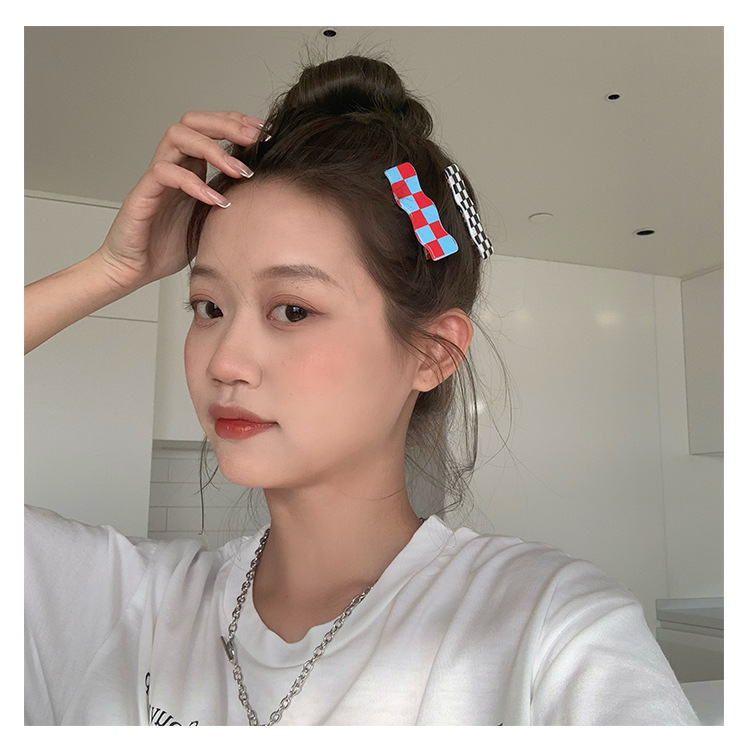 8g Weight Headwear Classification Birthday Occasion Waves Pattern Women'S Gender Simple Style Style White, Pink, Purple, Red, Green Color Hit Color Checkerboard Lattice Wave Shape Duckbill Clip Wholesale Nihaojewelry 5