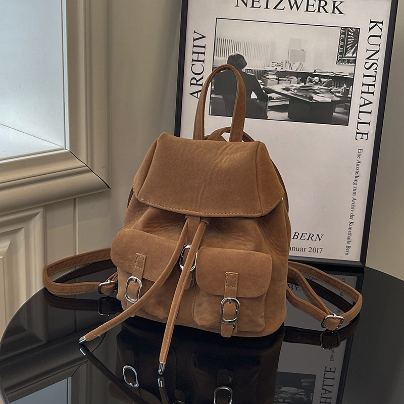 新款韩国小众麂皮绒迷你小背包洋气复古双肩包手提包休闲旅行背包